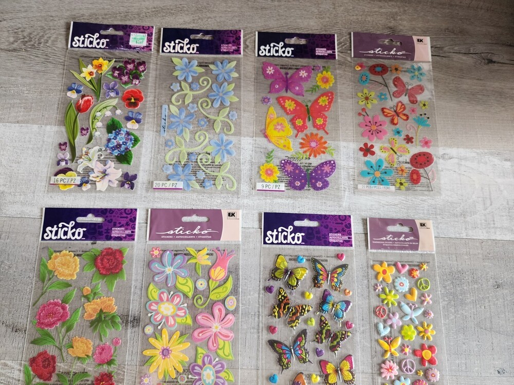Scrapbook Stickers LOT - Flowers Floral Butterflies Sticko Retired NEW #34